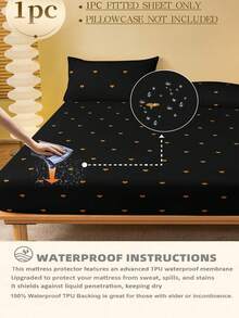 1件装黑色心形图案防水TPU床垫保护套，柔软透气，适用于单人床、双人床、大号床、特大号床，最大床袋深度达11.8英寸，可水洗，适合宿舍、客房、返校季床上用品。 - 黑色 - 查看 4