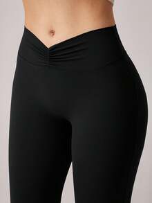 NcmRyu 1 Quần bó thể thao dáng loe thời trang đa năng màu trơn nâng đỡ cơ thể dành cho nữ - màu đen - Xem 4