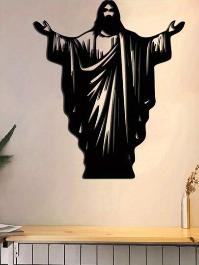 Vintage Iron Laser Engraved Jesus Christ Cross Wall Art - Rust-Resistant Religious Metal Sculpture With Golden Halo And Sword Details, Perfect For Christmas, Easter, Church, Living Room And Spiritual Home Decor, Ideal Gift For Religious Art Enthusiasts, Religious Wall Art