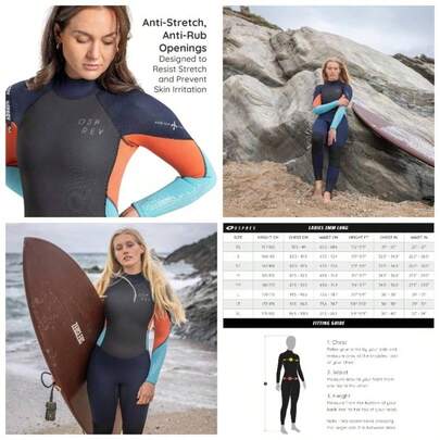 Womens Full Length 3mm Summer Wetsuit, Adult Neoprene Surfing Wetsuit, Zero, Coral
