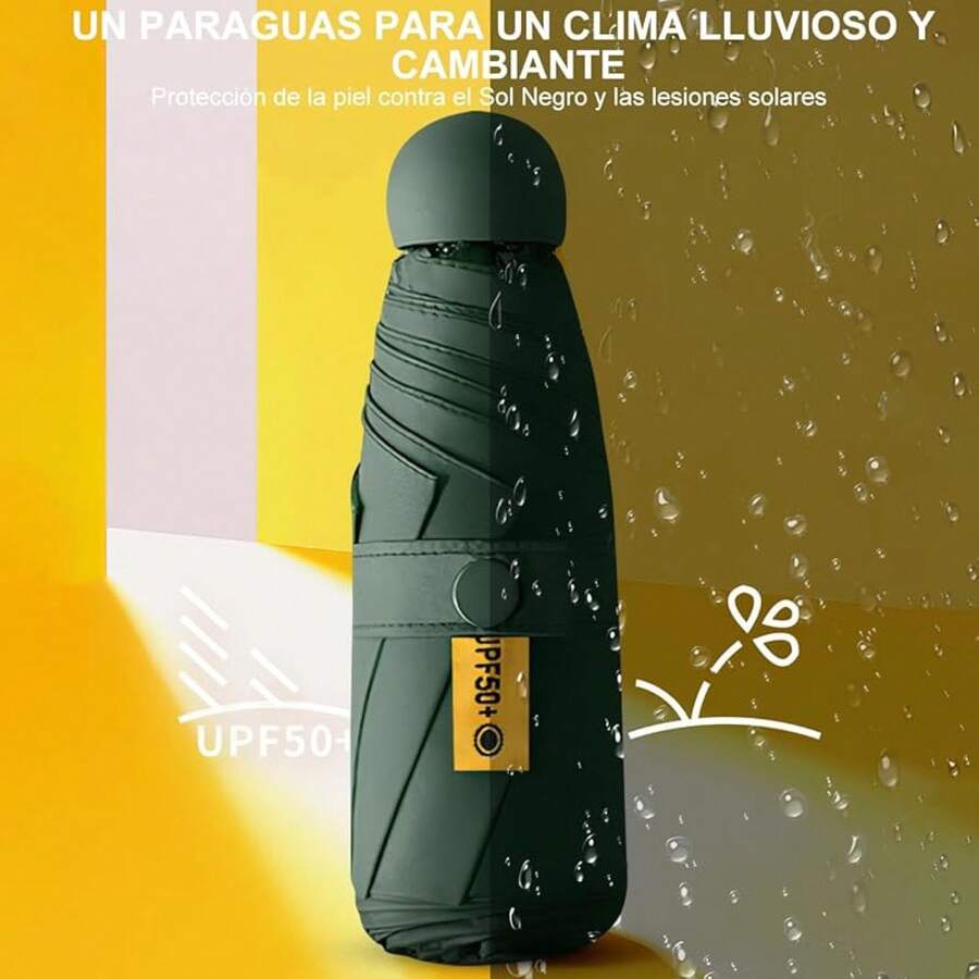 RENDIN Sombrilla Portatil para Sol y Lluvia - Paraguas de Bolsillo para Viaje, Mini Sombrilla Paraguas UV Protección del Sol - Verde Oscuro - Ver 1