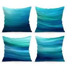 4pcs Blue And Green Stripe Pattern Throw Pillow Cover, 45cm*45cm - Multicolor - View 12