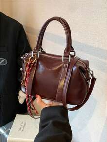 New Soft PU Luxury Handbag, Fashion Vintage Everyday & Holiday Gift For Women, Autumn/Winter - Burgundy - View 6