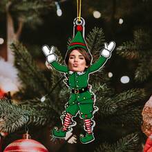 Enfeite personalizado com rosto de família de elfos engraçados - Enfeite de foto em acrílico personalizado