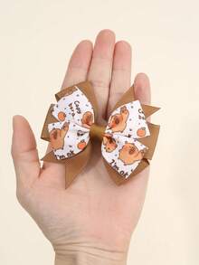 2pcs Capybara Print Hair Bows For Girls Cute Capybara Bow Hair Clips Brown Grosgrain Ribbon Bow Hairpins Holiday Birthday Party Headpiece Baby Hair Accessories