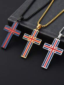 1件装时尚简约多色叠层十字架吊坠项链，男士款，蓝红交错十字架设计，适合日常佩戴，节日、生日、周年纪念日送给男友的礼物 - 彩色 - 查看 2
