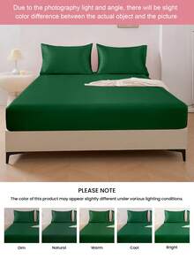 2/3件套奢华缎面床单套装，包含1件深口袋床笠和1/2个枕套 - 100%涤纶，纯色，丝滑柔顺，四季皆宜 - 可机洗 - 适用于家庭和酒店，通过Oeko-Tex认证 - 墨綠色 - 查看 10