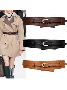 1 Simple Style Metal Buckle Belt Suitable For Coats And Dresses Dual Purpose Daily Versatile Suitable For Halloween, Summer, School, Autumn, Valentine's Day, Christmas, Halloween, Perfect Gift - 黑色 - 查看 3
