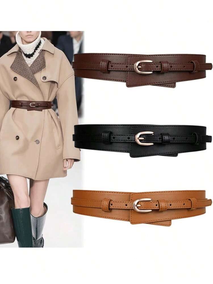 1 Simple Style Metal Buckle Belt Suitable For Coats And Dresses Dual Purpose Daily Versatile Suitable For Halloween, Summer, School, Autumn, Valentine's Day, Christmas, Halloween, Perfect Gift - 黑色 - 查看 3