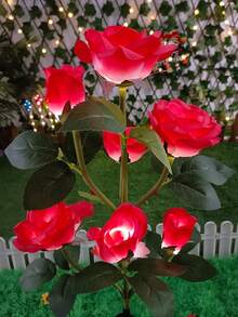 1 件 5 朵玫瑰太阳能 LED 花园装饰灯，户外仙女灯串，适用于庭院、露台、派对、节日、生日、情人节、求婚 - 紅色 - 查看 12