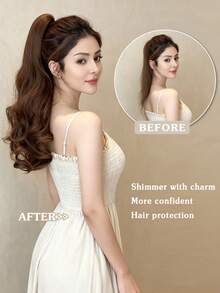 16英寸/18英寸/20英寸爪夹式马尾辫，长款波浪卷合成发马尾辫接发，蓬松夹式马尾辫，增加头发丰盈度 - 彩色 - 查看 3