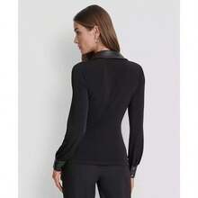 DKNY Women's Twist-Front Contrast-Trim Top | - màu đen - Xem 2