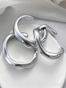 3pcs Vintage Exaggerated Luxurious Silver Resin Bangle Bracelet Set, Suitable For Women's Daily, Party, Date, Wedding, Festival Wear, Gift - Silver 1 - View 4