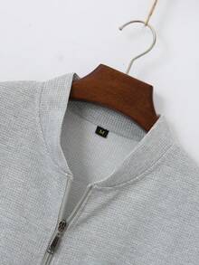 一套棒球领纯色长袖开衫外套+长裤，秋季服装 - 灰色 - 查看 4