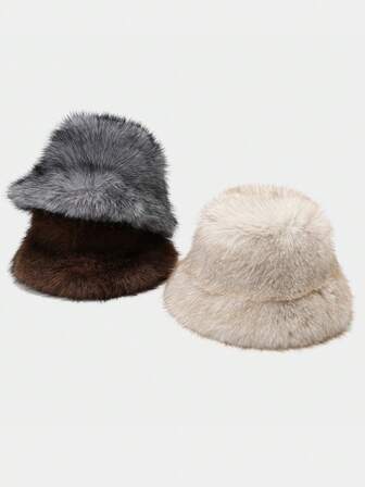 2025 Winter Faux Fur Fuzzy Warm Bucket Hat For Men Women Furry Bucket Hat