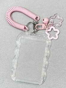 1 Set Porta Tessera Trasparente in PVC Durevole per Studenti con Copertura Scorrevole, Portachiavi, Porta Carte, Bracciale e Pendente