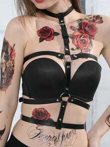 1 pieza Accesorio de Renacimiento para mujer Moda oscura sexy Estilo halter de PU Tirantes, Adecuado para fiesta de Halloween, uso diario, reuniones, compras