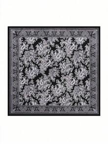 1pc Women's 90cm Paisley Printed Bandana, Simulated Silk Headband, Large Square Scarf, Versatile Hair Band And Headband, Fashion Neck Wrap, Ideal For Dressing Up Your Look, Casual Or Elegant Outfits, Daily Wear, Travel, And Chic Gift Idea - 黑色 - 查看 4