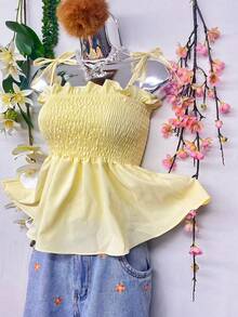 T109Crop Top With Straps And Ruffles - Amarillo claro - Ver 5