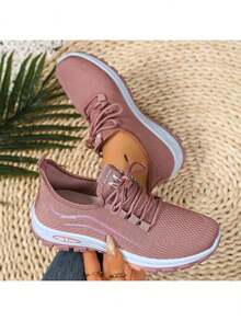 女士网眼运动鞋，休闲透气跑步鞋，软底防滑轻便旅行鞋，夏季 - 粉色 - 查看 12