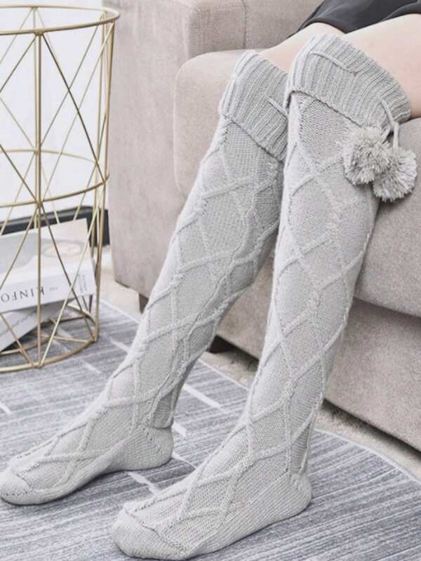 1 par de calcetines de lana sobre la rodilla, de punto, transpirables, para mujer, para otoño/invierno