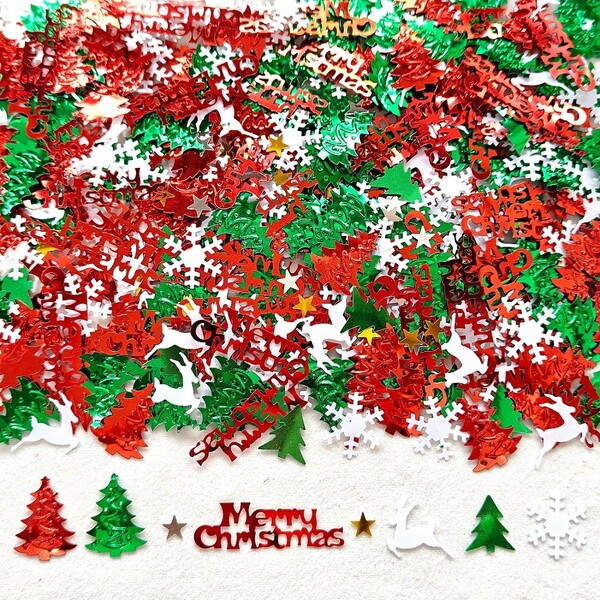 11/21g Mezcla de Purpurina con Tema Navideño - Aproximadamente 180/340 Piezas con Formas de Árbol de Navidad, Copo de Nieve, Letra, Reno, Estrella - Adecuado para Artes, Cabello, Maquillaje y Uñas - Decoración Navideña - Material Plástico