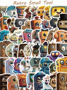 50pcs Vintage Small Tool Sticker Cartoon Robot Bookshelf Decal DIY Handbook Laptop Luggage Bottle Surfboard Sticker For Teens Toy - Multicolor - View 1