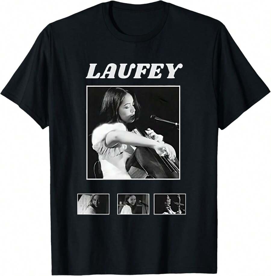 Laufey Poster Concert Collection Gift For Fans To 3XL Black T-Shirt Men`S Women Casual Short Sleeve 220g Perfect For Fans - 黑色 - 查看 1