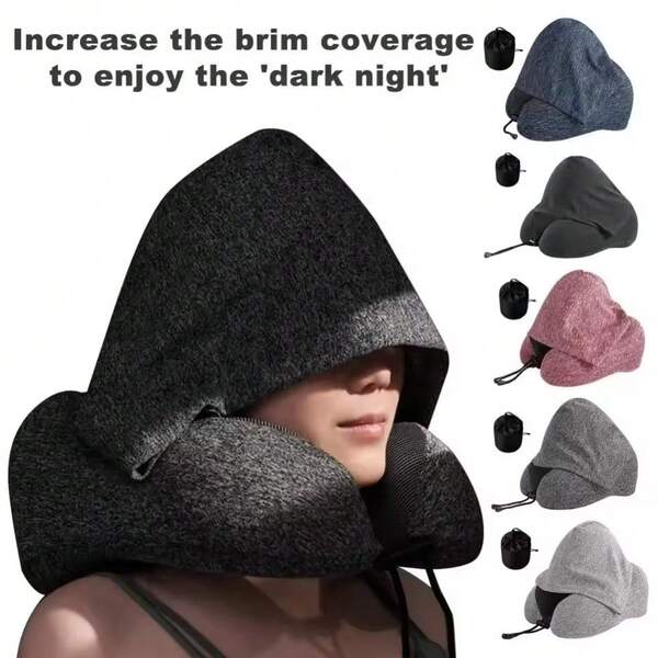 Car Pillow Neck Pillow Travel Neck Pillow With Large Hood For Eye Protection, Privacy Hood For Airplane Pillow With Skin Friendly Cover, Comfortable Memory Foam, Travel Pillow For Road Travel, Airplane, Office Rest