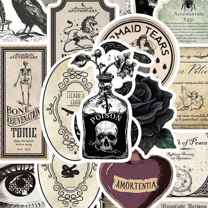 50pcs Gothic Apothecary Vintage Magic Potion Sticker Labels For Notebook, Luggage, Cup Decoration Back To School