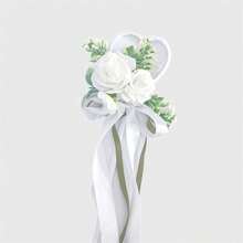 Flower Girl Wand Wedding Bouquet Artificial Rose Flowers Magic Wand With Ribbons For Special Occasions - White - View 2