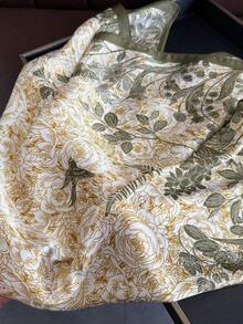 1pc Women's Luxury Floral Print Silk Satin Square Scarf, Fashion Versatile Headband And Bandana, Elegant Hair Scarf Or Shawl Wrap, Lightweight Neck Scarf For Tourism, Vacation, Daily Commuting, Leisure Outfits, And Chic Gift Accessories - 墨綠色 - 查看 3