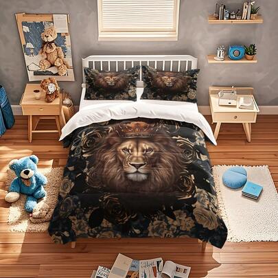 3pcs/Set High-End Wild Lion Digital Printing Bedding Set