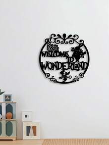 1PC Fantasy - Style Metal "Welcome To Wonderland" Decorative Painting, Hollowed - Out To Show Fairy - Tale Characters And Floral Letters, Dreamy And Eye - Catching, Fairy - Tale Theme, Perfect For Christmas, Halloween, Easter, Theme Parties, Children's Birthday Parties, Study Decoration, Bedrooms, Living Rooms, Children's Rooms, Cafes, Spring And Autumn Decorative Pendants.