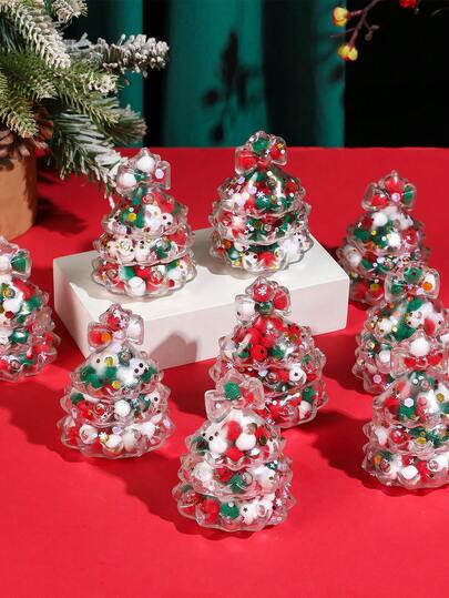 1/6/12 قطعة لعبة حسية ضغط شجرة عيد الميلاد - شجرة عيد الميلاد شفافة مطاطية مع بريق لتخفيف التوتر - ديكور عيد الميلاد وهدايا الحفلات - تخفيف القلق للكبار - هدايا جوارب عيد الميلاد - جوائز الفصل الدراسي - هدايا لعبة عائلية في عيد الميلاد