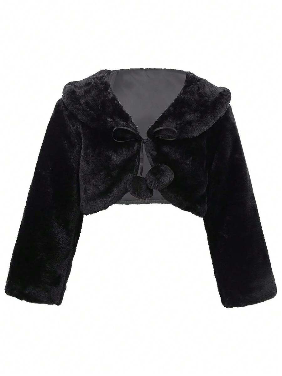 1 件花童公主仿皮草冬季保暖夹克披肩披肩派对婚礼圣诞节装扮 - 短毛絨披肩 - 查看 1