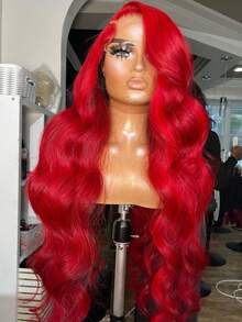 Gorgeous Red 180 Density Body Wave Lace Front Wigs Human Hair Pre Plucked With Baby Hair 13x4 HD Transparent Lace Front Human Hair Wigs For Women Brazilian Virgin Red Colored Water Wave Glueless Wigs Human Hair - 紅色 - 查看 2