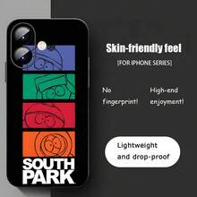 Custodia per telefono con motivo cartoni animati di South Park, compatibile con 17, 16, 15, 14, 13, 12, 11, X, XR, XS, 8 Plus, Mini, Pro e Pro Max, morbida e antiurto, colore nero
