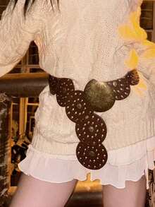 1-Piece Western Cowboy Bohemian Punk Belt Personalized Fashion Accessories Women's Brown Two Circle Eye Round Cake Belt Decoration Bohemian Belt Dress Accessories Suitable For Daily Commuting And Versatile Matching, Friend Gatherings, Vacation Dinners, Dances, Parties, Music Festivals Wearing Matching, Giving Gifts To Friends, Family Gifts, Mother Gifts, Girlfriend Gifts, Birthday Gifts, Valentine's Day Gifts, Mother's Day Gifts