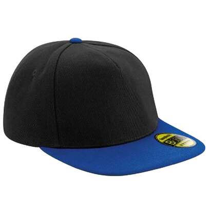 Beechfield Flat Peak Snapback Cap (zwart/felblauw)