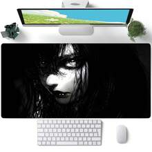 1 件动漫女孩游戏鼠标垫适用于桌面，黑色鼠标垫 XL 酷炫鼠标垫动漫，加长大鼠标垫延长大号简约背景鼠标垫 - 黑色 - 查看 1