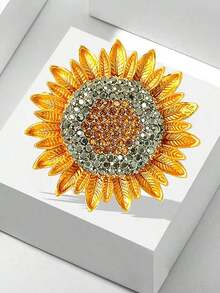 One Full Crystal Sunflower Brooch Valentines,Mom,Mother,Mother's Day,Gift - Gold - View 4