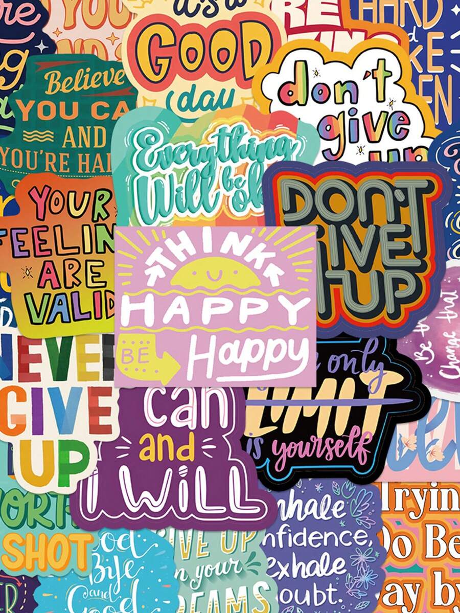 50 piezas Serie de pegatinas con citas inspiradoras - Pegatinas de vinilo resistentes al agua con texto motivador y diseño estético para botellas de agua, portátiles y libros, fáciles de aplicar, removibles y duraderas