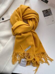 1条简约百搭高品质纯色仿羊绒保暖流苏围巾，时尚柔软的女士披肩，适合外衣装饰和连衣裙颈部保暖。 - 彩色 - 查看 15