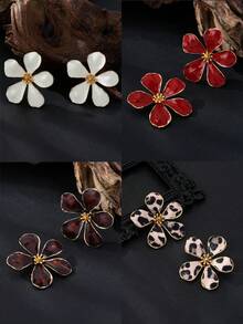 1 Pair Plush Leopard Floral Earrings, Fashion Sophisticated Unique Design, Versatile For Everyday Wear, Exaggerated Earrings For Autumn/Winter - Gold - View 6