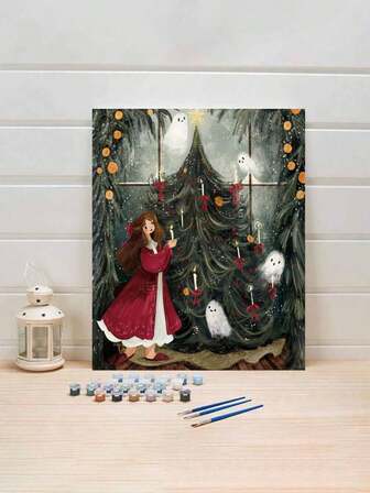 40*50CM 圣诞树 DIY 丙烯画套装，艺术个性化油画套装，适用于卧室装饰和艺术墙，简单有趣的绘画方法，无需绘画基础，实现您的画家梦想，沉浸在色彩缤纷的世界中，每一笔都是自我表达，为生活增添浪漫，是送给家人和朋友的最佳礼物