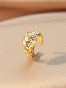 2pcs/Set! Chic Luxury Style Gold-Tone Rhinestone Multi-Element Clip-On Earrings, Suitable For Girls Daily, Party, Stacking, Gifting, Vacation, Banquet Wear