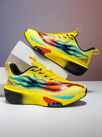 Lightweight & Breathable Running Shoes For Men & Women - Neon Green/Orange/Blue/Pink/Purple Gradient Low-Top Sneakers With Shock-Absorbing MD Outsole, Arch Support And Traction Pattern - Suitable For Gym, Marathon, Fitness, Jogging, Gymnastics, Track & Field - Comfortable Athletic Shoes