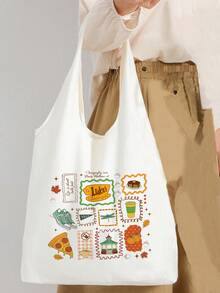 1 Pc  Luke's  Pattern Tote Bag Literature Shoulder Bag Illustration Girl Book Bag Travel Harajuku Handbag Gift For Her, Travel Gift For Man Woman Halloween  Gift For Her, Tv