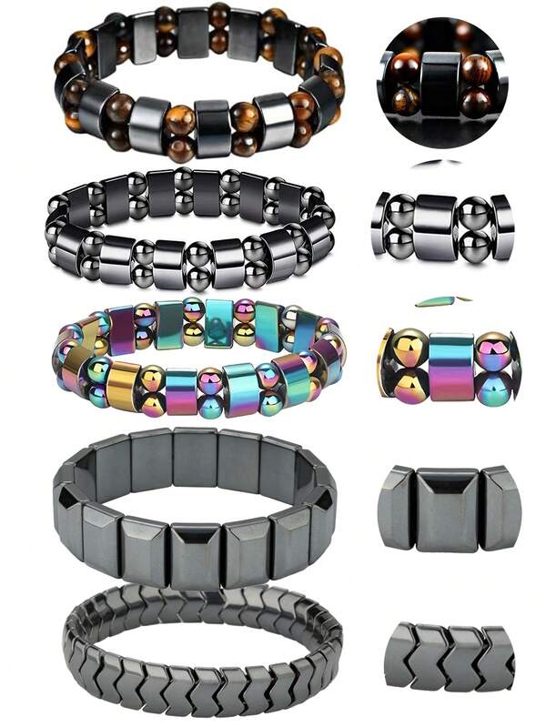 Hematite Magnetic Bracelets For Women And Men Hematite Magnetic Stone Beads Adjustable Magnetic Bracelet Wristband Dainty Jewelry Gift For Mom, Dad, Wife, Friend S27-St2